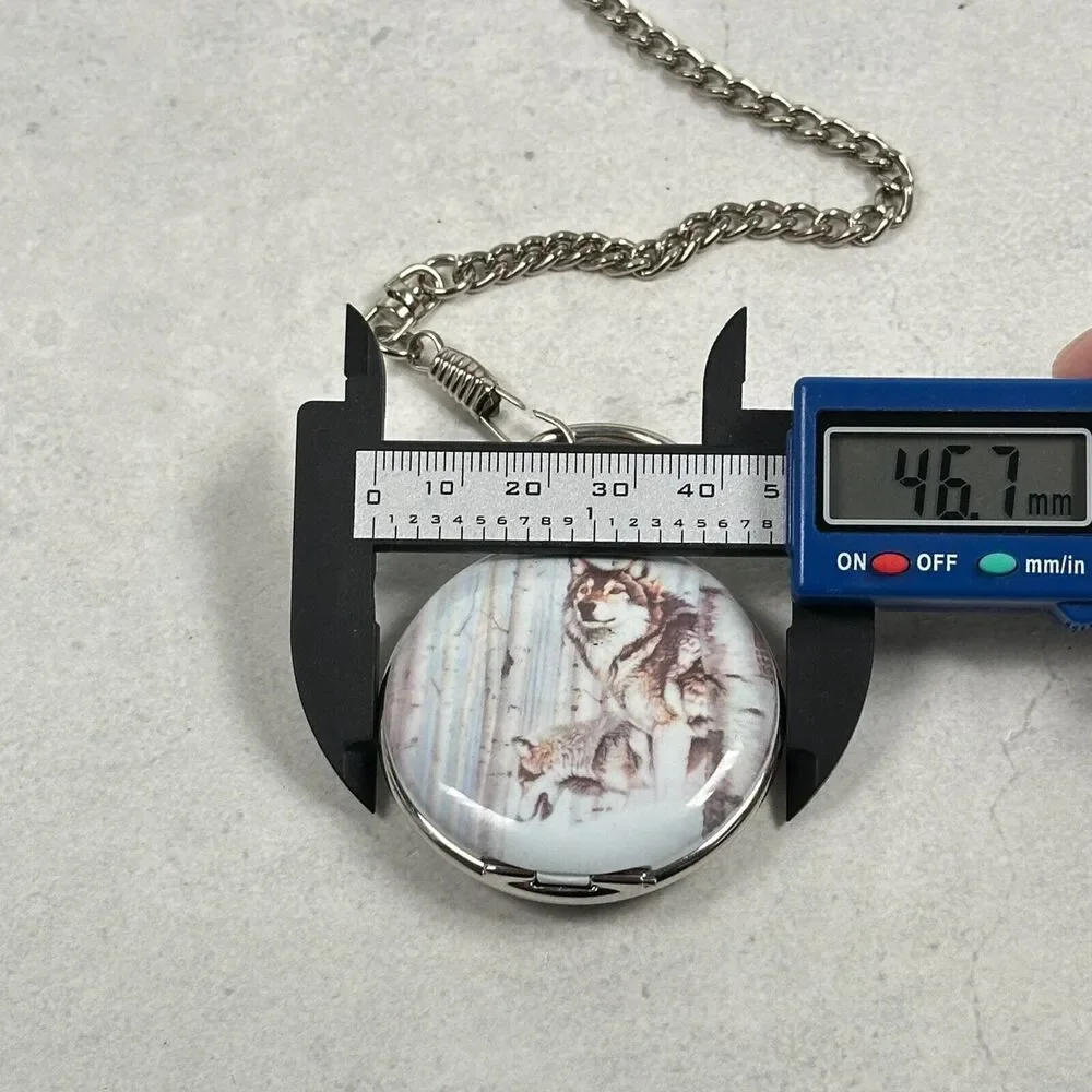 Embassy Gruen Pocket Watch 46mm Wolf Winter Forest Outdoors Quartz New Battery